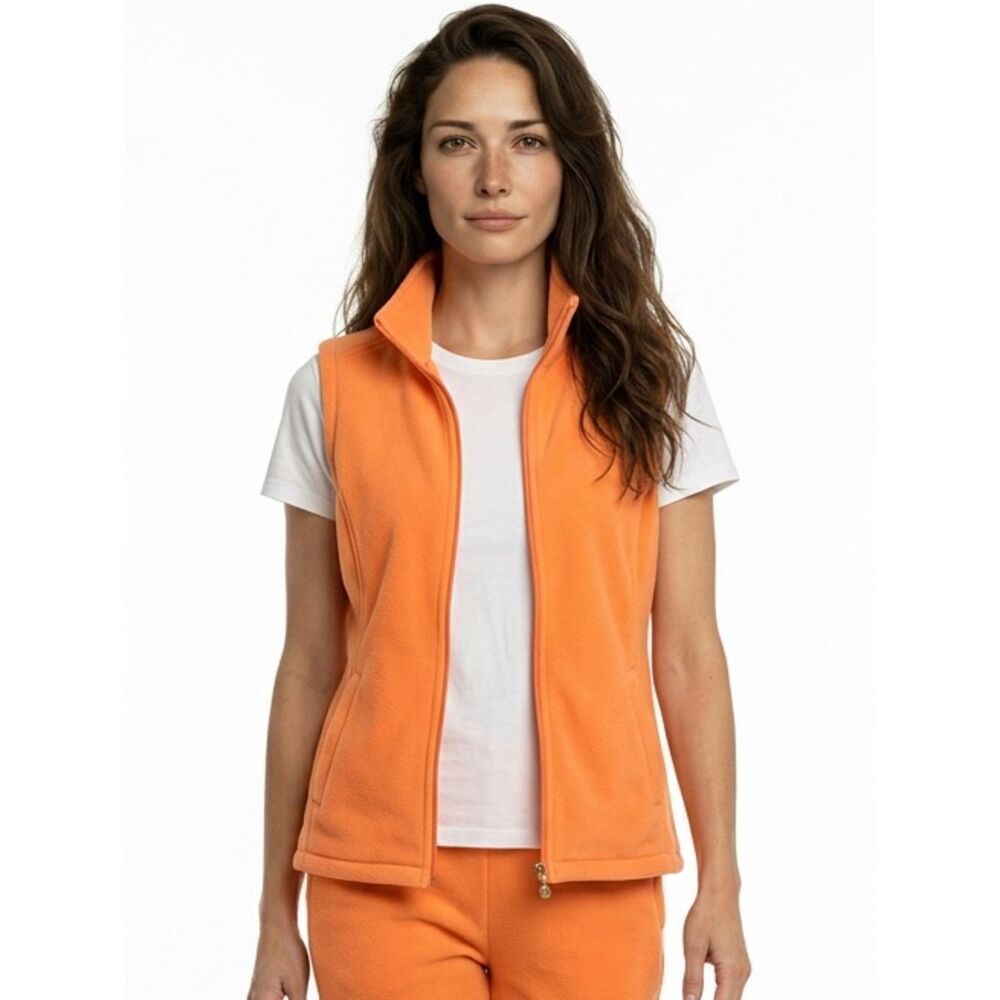 LILLY PULITZER | Orange Fleece Full Zip Front Sleeveless Vest Women’s Size Small